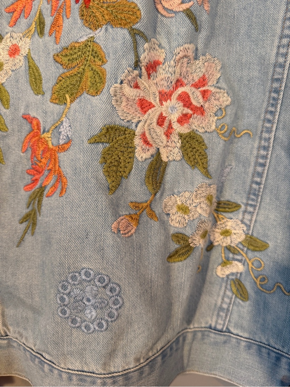 Johnny Was Light Wash Denim Jacket with Multicolor Floral Embroidery - Picture 4 of 4